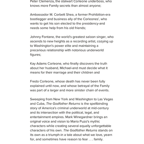 🍭 3/$10 The Godfather Returns: by Mark Winegardner (Paperback) - Picture 5 of 5